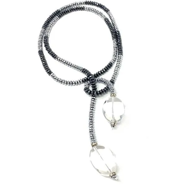 DRIPPING IN GEMS GUNMETAL AND CRYSTAL QUARTZ LARIAT Cornell's Jewelers Rochester, NY