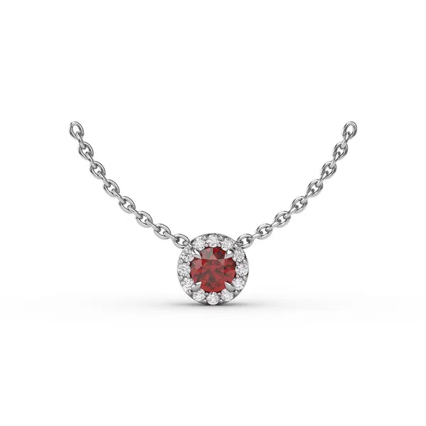 Fana 14kt White Gold Ruby Halo Pendant Cornell's Jewelers Rochester, NY
