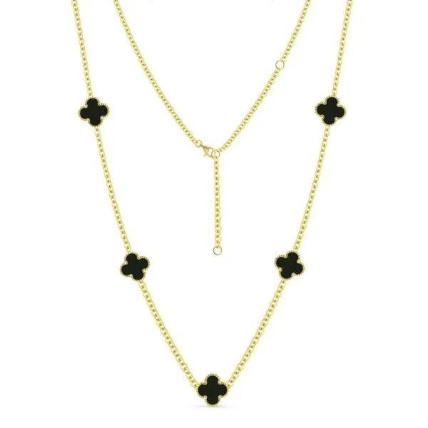 CORNELL'S COLLECTION 14KYG BLACK ONYX CLOVER STATION NECKLACE Cornell's Jewelers Rochester, NY