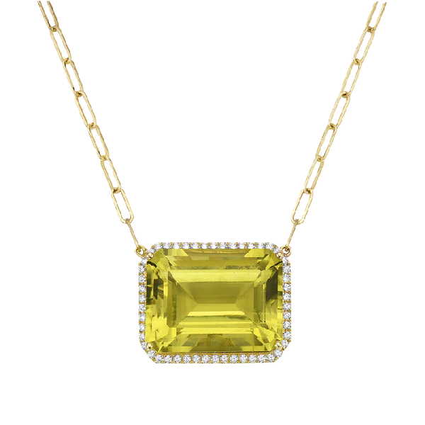 14K Yellow Gold Green Quartz Halo Necklace Cornell's Jewelers Rochester, NY