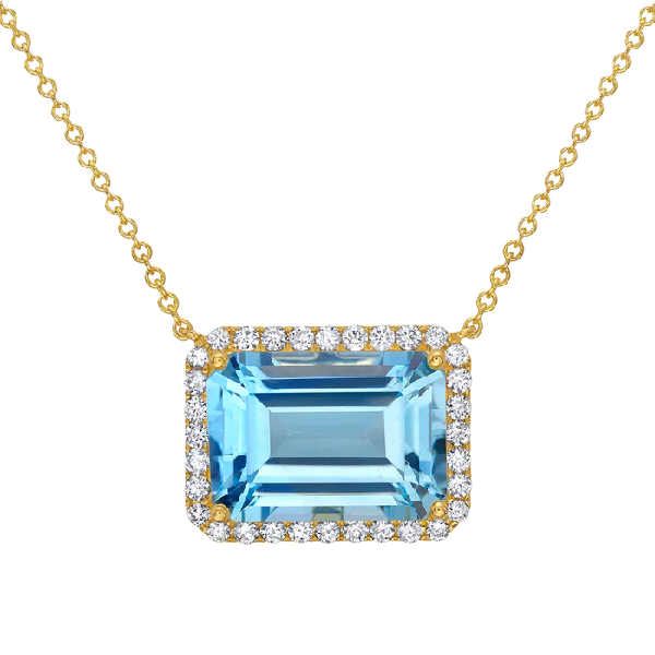 14K Yellow Gold Sky Blue Topaz and Diamond Necklace Cornell's Jewelers Rochester, NY