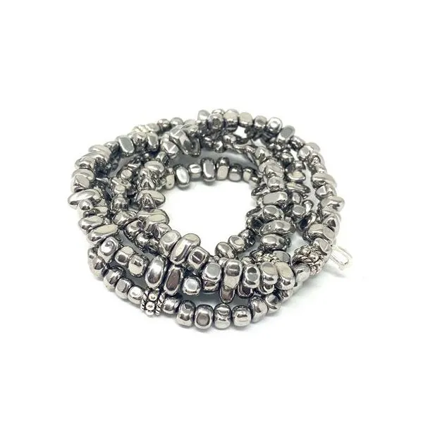 DRIPPING IN GEMS 5-STRAND SILVER HEMATITE TRIANGULAR NUGGET BRACELET Cornell's Jewelers Rochester, NY