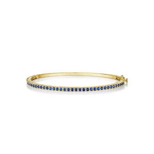 Penny Preville 18KT Yellow Gold Blue Sapphire Engraved Bangle Cornell's Jewelers Rochester, NY