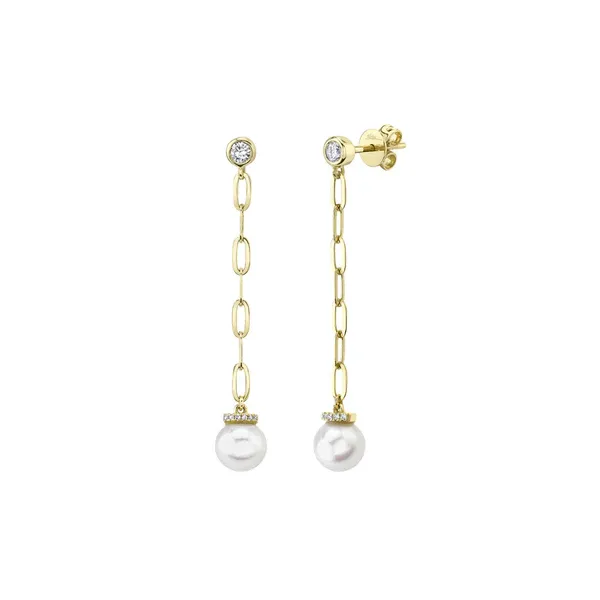Cornells Collection 14K Yellow Gold Elongated Link Drop Pearl Earrings Cornell's Jewelers Rochester, NY