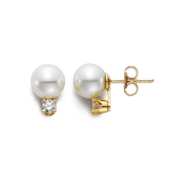 6-6.5mm Round White Akoya Cultured Pearl & Diamond Stud Earrings Cornell's Jewelers Rochester, NY