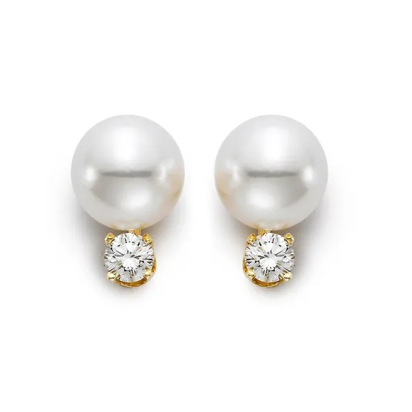 7.5-8mm Round White Akoya Cultured Pearl  & Diamond Stud Earrings Cornell's Jewelers Rochester, NY