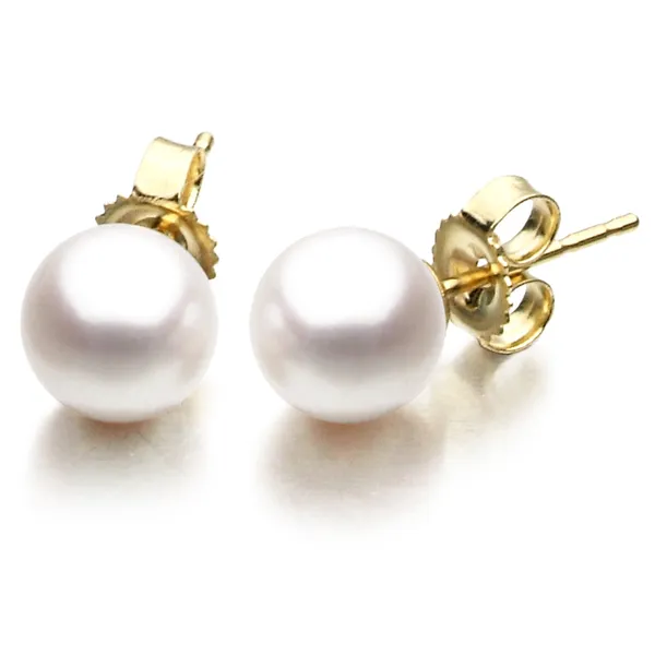 14K Yellow Gold Cultured Akoya Pearl Stud Earrings Cornell's Jewelers Rochester, NY