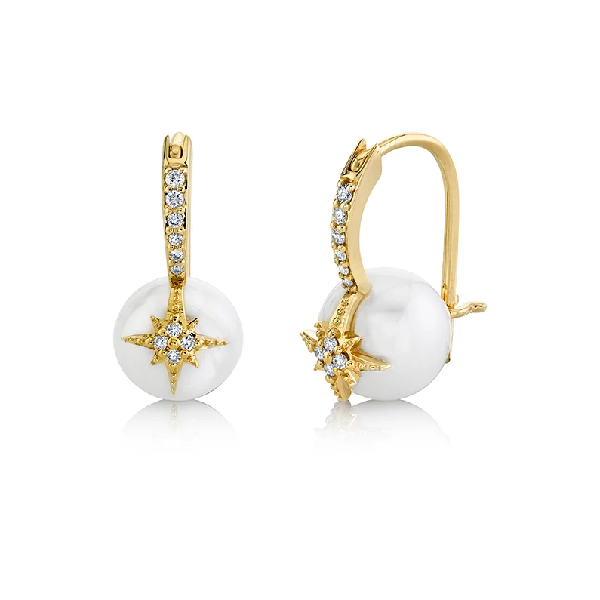 Sydney Evan Diamond Starburst Pearl Earrings Cornell's Jewelers Rochester, NY