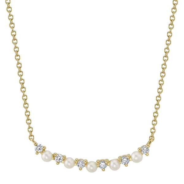 Cornells Collection Diamond and Pearl Bar Necklace Cornell's Jewelers Rochester, NY