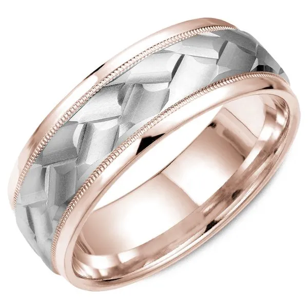 8.5mm White And Rose Gold Wedding Band Cornell's Jewelers Rochester, NY