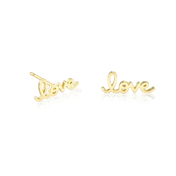 Sydney Evan Tiny Love Script Stud Earrings Cornell's Jewelers Rochester, NY
