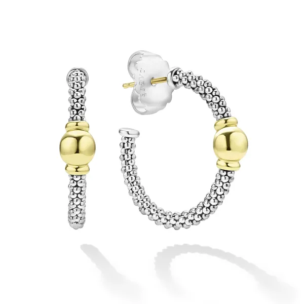 Lagos Two-Tone Caviar Hoop Earrings Cornell's Jewelers Rochester, NY
