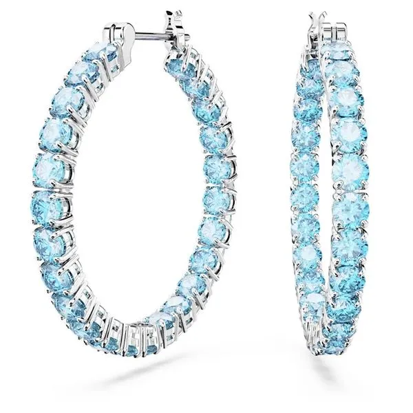 Swarovski Silver-Tone Matrix Hoop Earrings Cornell's Jewelers Rochester, NY