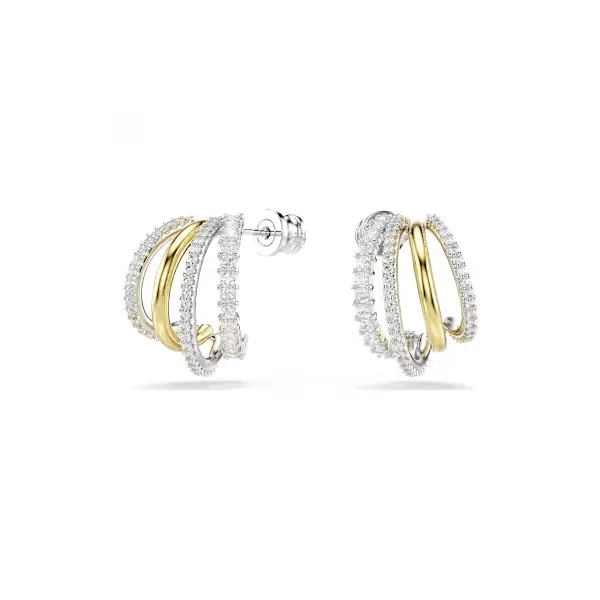 Swarovski Silver And Yellow Tone Hyperbola Mixed Cut Hoops Cornell's Jewelers Rochester, NY