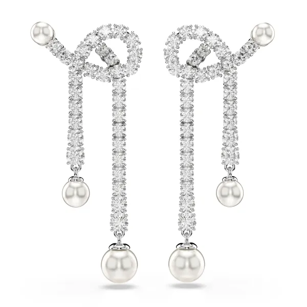 Swarovski Drop Earrings Featuring Crystal Pearls And Round Cut White Crystals Cornell's Jewelers Rochester, NY