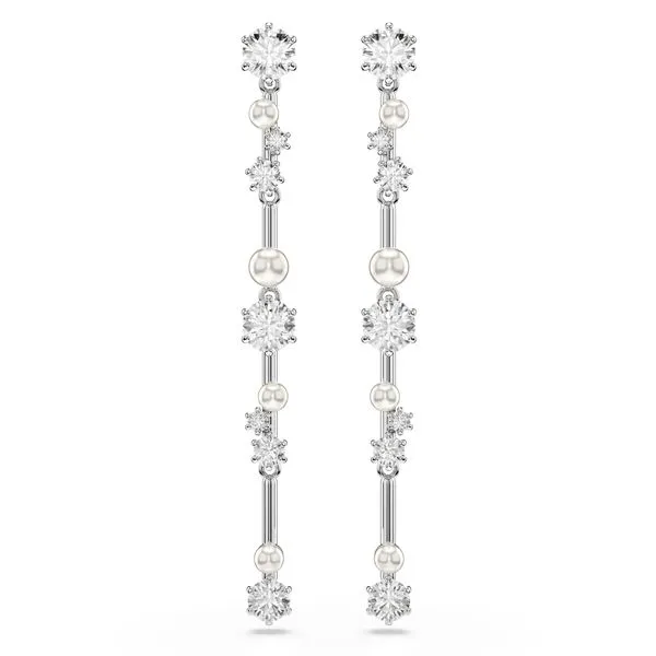 Swarovski Rhodium Plated Crystal Pearl Drop Earrings Cornell's Jewelers Rochester, NY