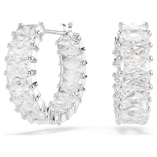 Swarovski Matrix Rhodium Plated Hoop Earrings Cornell's Jewelers Rochester, NY