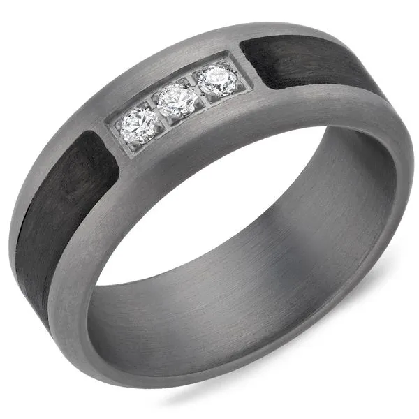 8mm Grey Tantalum And Black Forged Carbon Fiber Diamond Wedding Band Cornell's Jewelers Rochester, NY