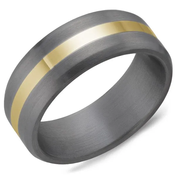 8mm Grey Tantalum And 14 Karat Yellow Gold Wedding Band Cornell's Jewelers Rochester, NY
