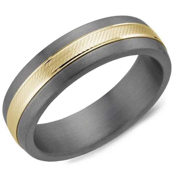 6mm Grey Tantalum And 14 Karat Yellow Gold Wedding Band Cornell's Jewelers Rochester, NY