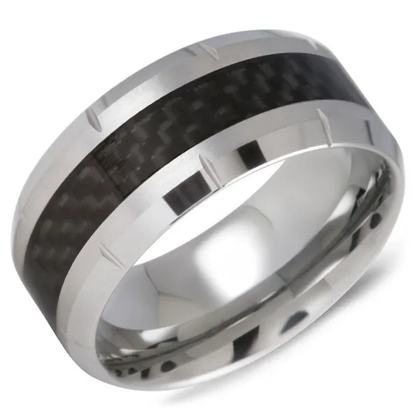 10mm Black & Grey Tungsten Carbide And Carbon Fiber Wedding Band Cornell's Jewelers Rochester, NY