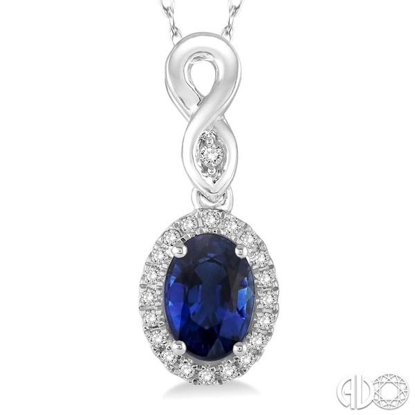 14k White Gold Oval Sapphire and Diamond Pendant Image 2 Coughlin Jewelers St. Clair, MI