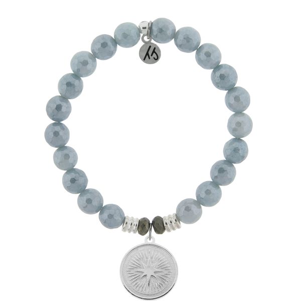 Blue Quartzite Stone Bracelet with Guidance Sterling Silver Charm Coughlin Jewelers St. Clair, MI