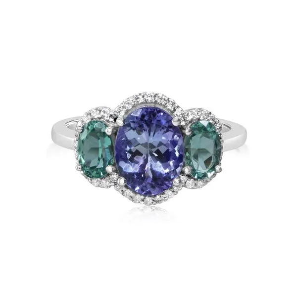 PEACOCK AND MINT TOURMALINE RING WITH DIAMOND HALO Cravens & Lewis Jewelers Georgetown, KY