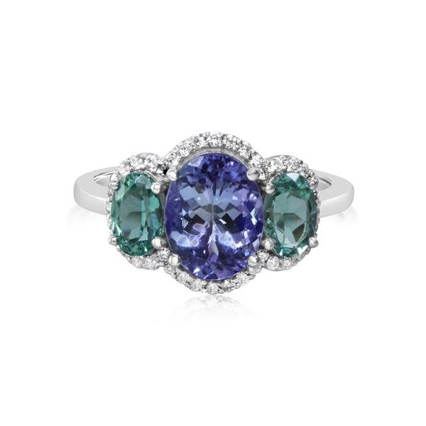 PEACOCK AND MINT TOURMALINE RING WITH DIAMOND HALO Cravens & Lewis Jewelers Georgetown, KY