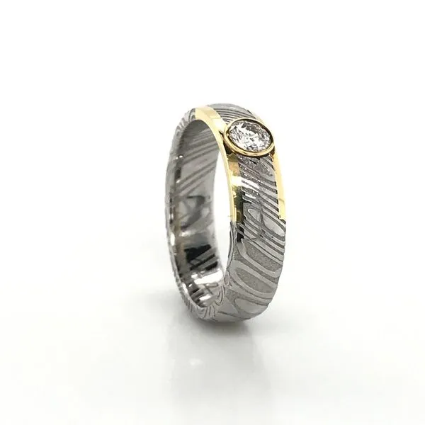 18k Yellow Gold & Damascus Steel Diamond Ring thumb image 2