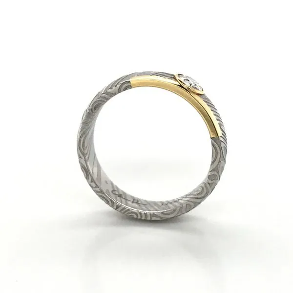 18k Yellow Gold & Damascus Steel Diamond Ring thumb image 3