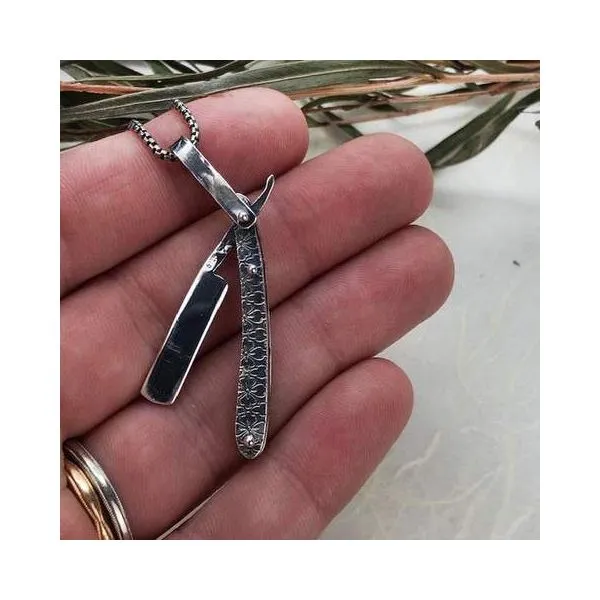 Ornate Silver Straight Razor Pendant Image 3 David Douglas Diamonds & Jewelry Marietta, GA