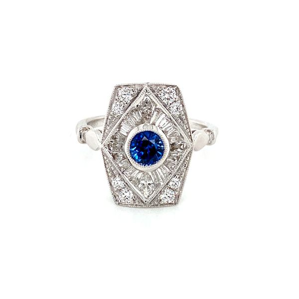 Vintage Style Halo Sapphire Ring David Douglas Diamonds & Jewelry Marietta, GA