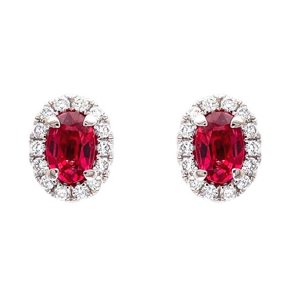 18k Halo Gemstone Earrings Image 2 David Douglas Diamonds & Jewelry Marietta, GA