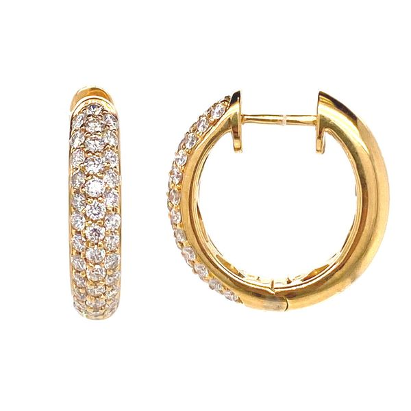 18k Pave Diamond Hoop Earrings | 18 mm David Douglas Diamonds & Jewelry Marietta, GA