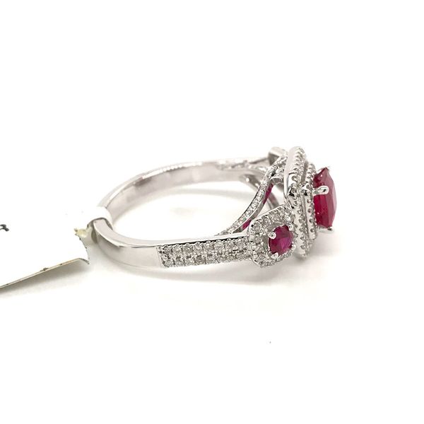 18k White Gold 3-Stone Halo Style Gemstone Ring Image 3 David Douglas Diamonds & Jewelry Marietta, GA