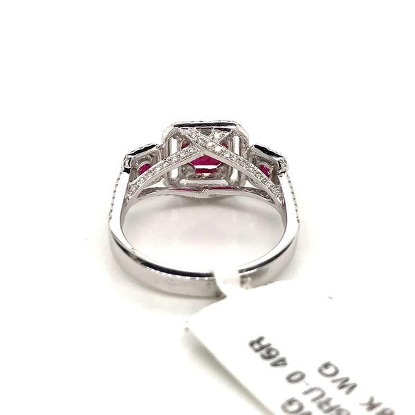 18k White Gold 3-Stone Halo Style Gemstone Ring Image 4 David Douglas Diamonds & Jewelry Marietta, GA