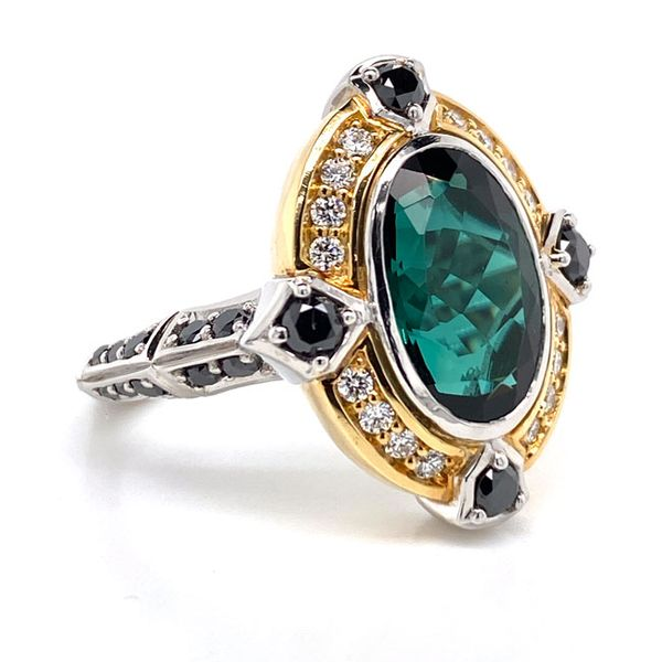 Two-Tone Custom Skeletal Style Halo Gemstone Ring Image 2 David Douglas Diamonds & Jewelry Marietta, GA