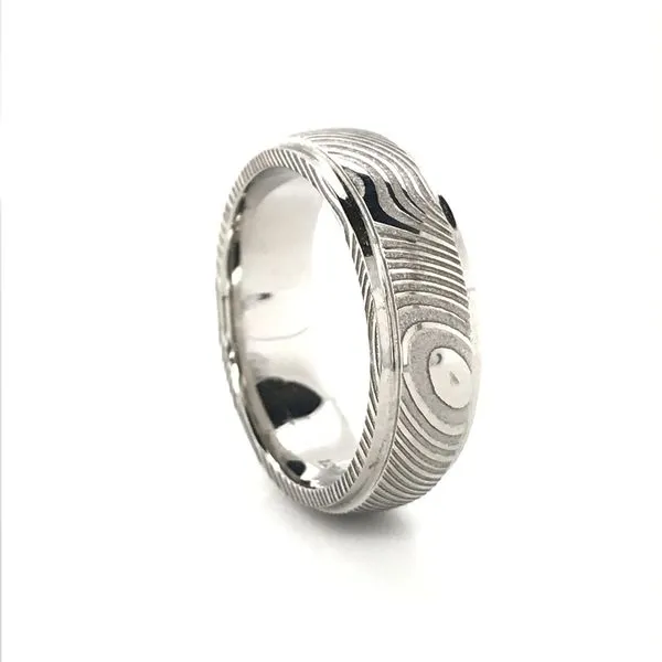 Damascus Steel Stepped Rail Wedding Band