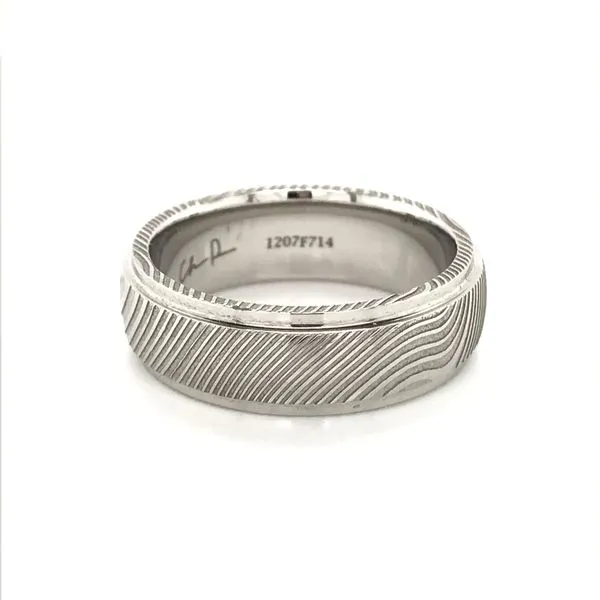 Damascus Steel Stepped Rail Wedding Band