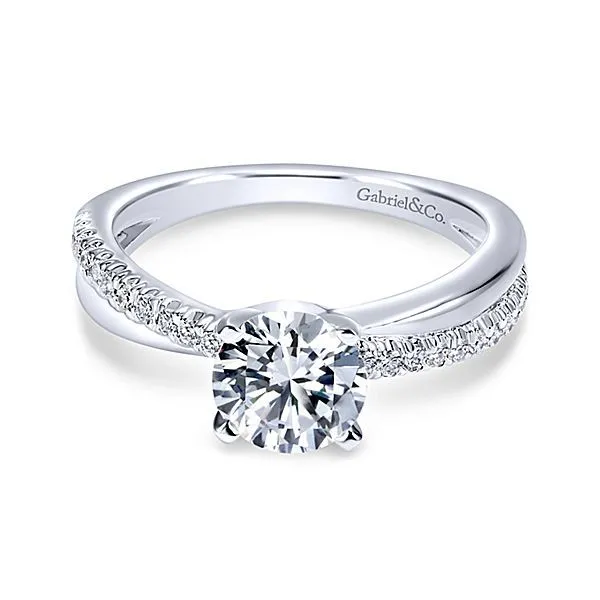 14k White Gold Pave Criss Cross Round Diamond Engagement Ring