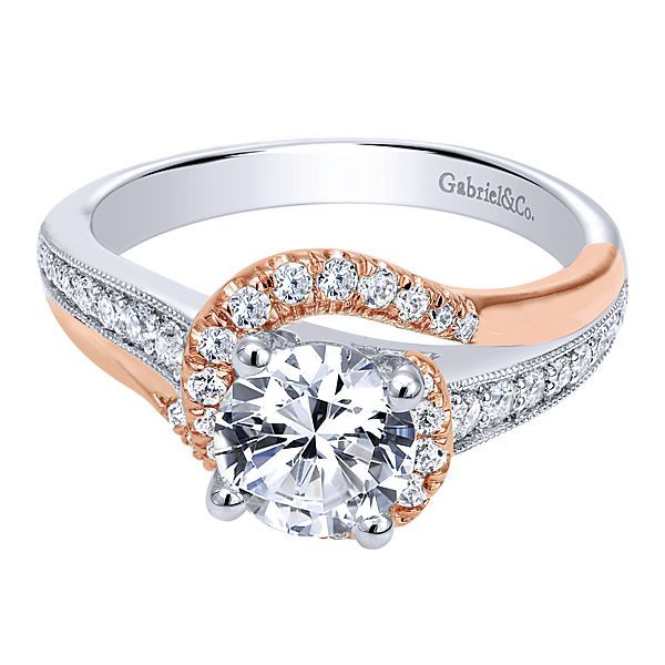 14K White-Rose Gold Diamond Engagement Ring - Main Image