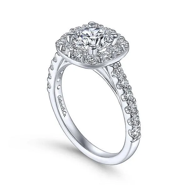 14K White Gold Cushion Halo Round Diamond Engagement Ring thumb image 3