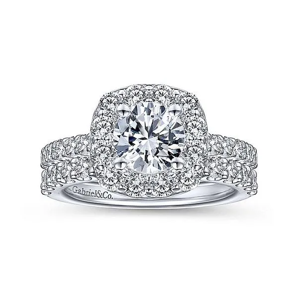 14K White Gold Cushion Halo Round Diamond Engagement Ring thumb image 4