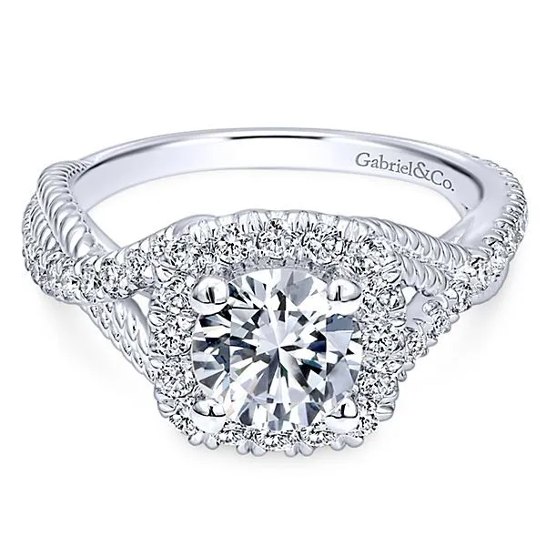 14K White Gold Halo Diamond Engagement Ring