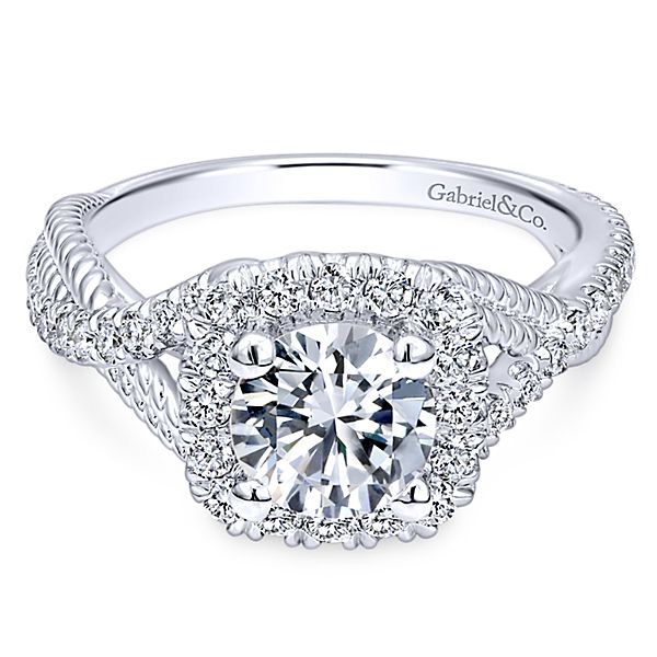 14K White Gold Halo Diamond Engagement Ring