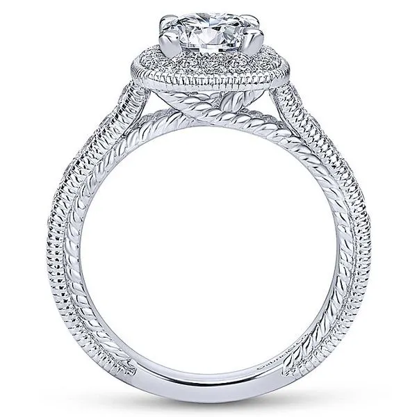 14K White Gold Cushion Halo Round Diamond Engagement Ring thumb image 2