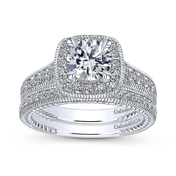 14K White Gold Cushion Halo Round Diamond Engagement Ring thumb image 4