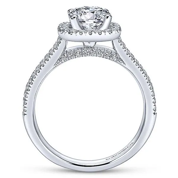 18K White Gold Cushion Halo Round Diamond Engagement Ring thumb image 2