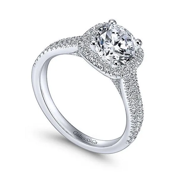 18K White Gold Cushion Halo Round Diamond Engagement Ring thumb image 3